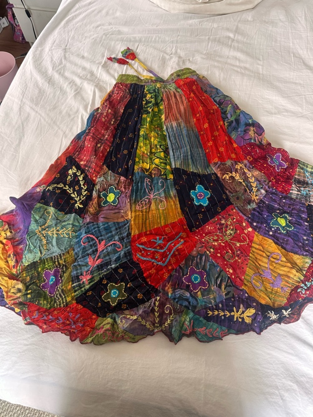 Embroidered Patchwork Maxi Skirt - Multicolor